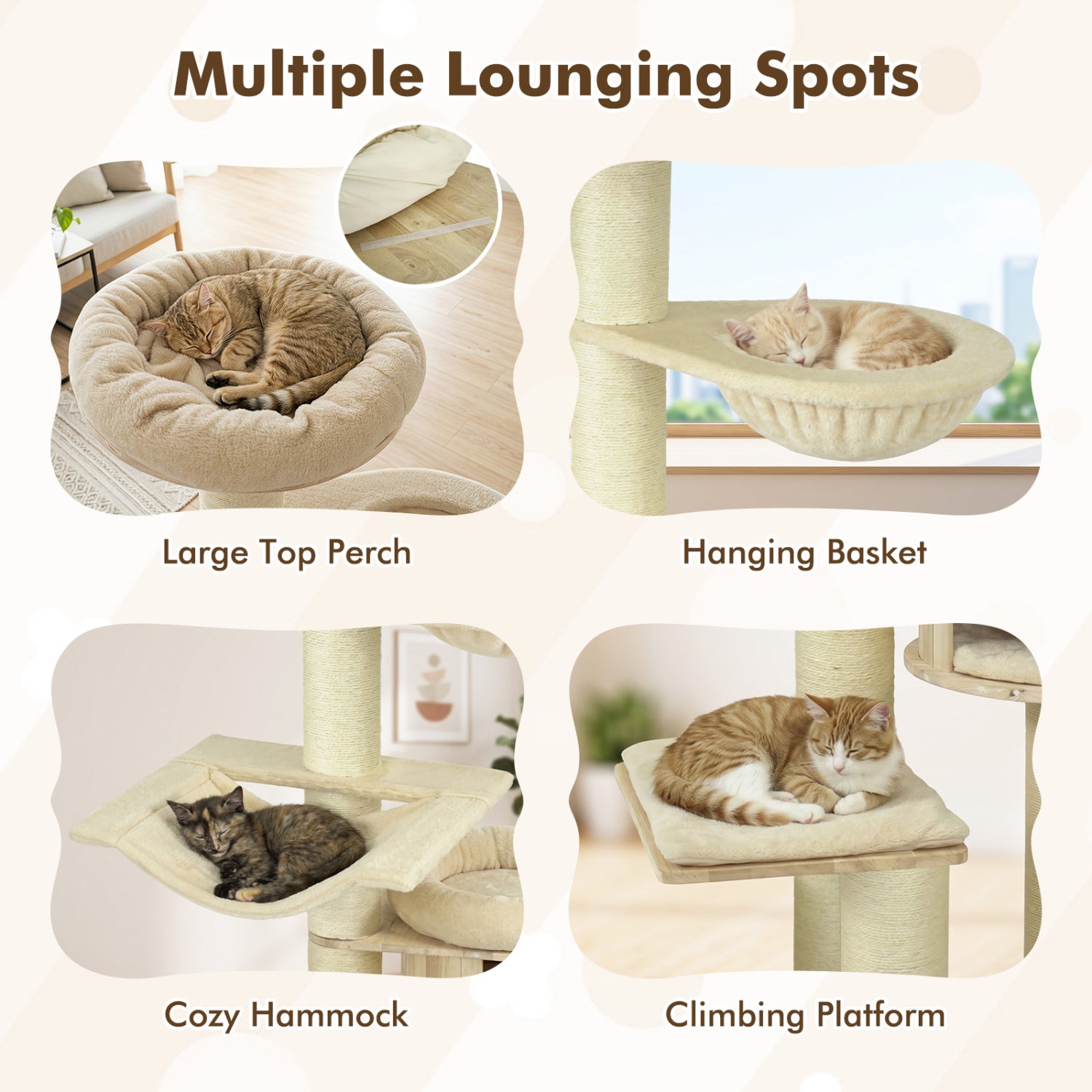 75.5" Tall Cat Tree with 7 Sisal Posts & Hanging Basket and Hammock for Indoor - view 6
