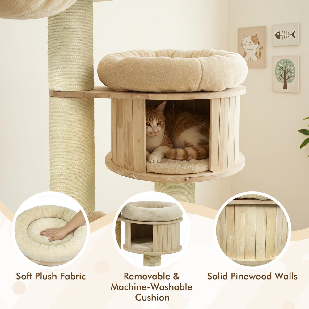 75.5" Tall Cat Tree with 7 Sisal Posts & Hanging Basket and Hammock for Indoor - view 7