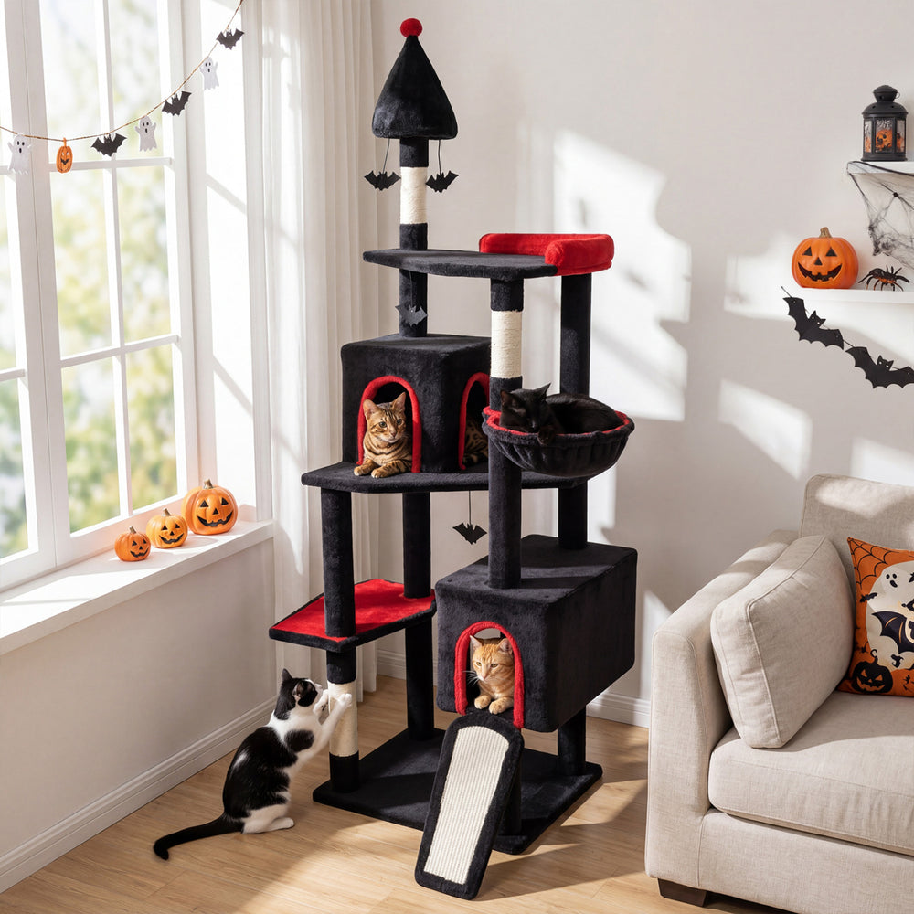 75 Inch Gothic Cat Tree with 2 Condos and Top Perch for Large Cats 20+ LBS - view 3