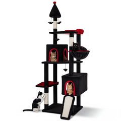 75 Inch Gothic Cat Tree with 2 Condos and Top Perch for Large Cats 20+ LBS