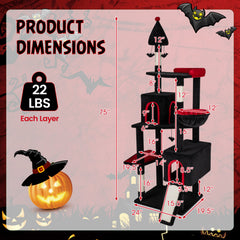75 Inch Gothic Cat Tree with 2 Condos and Top Perch for Large Cats 20+ LBS - view 4