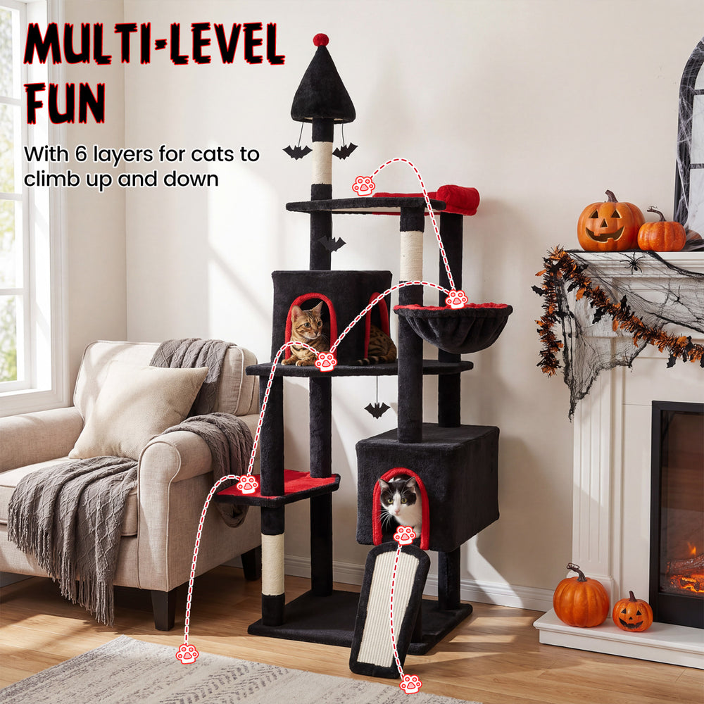 75 Inch Gothic Cat Tree with 2 Condos and Top Perch for Large Cats 20+ LBS - view 5