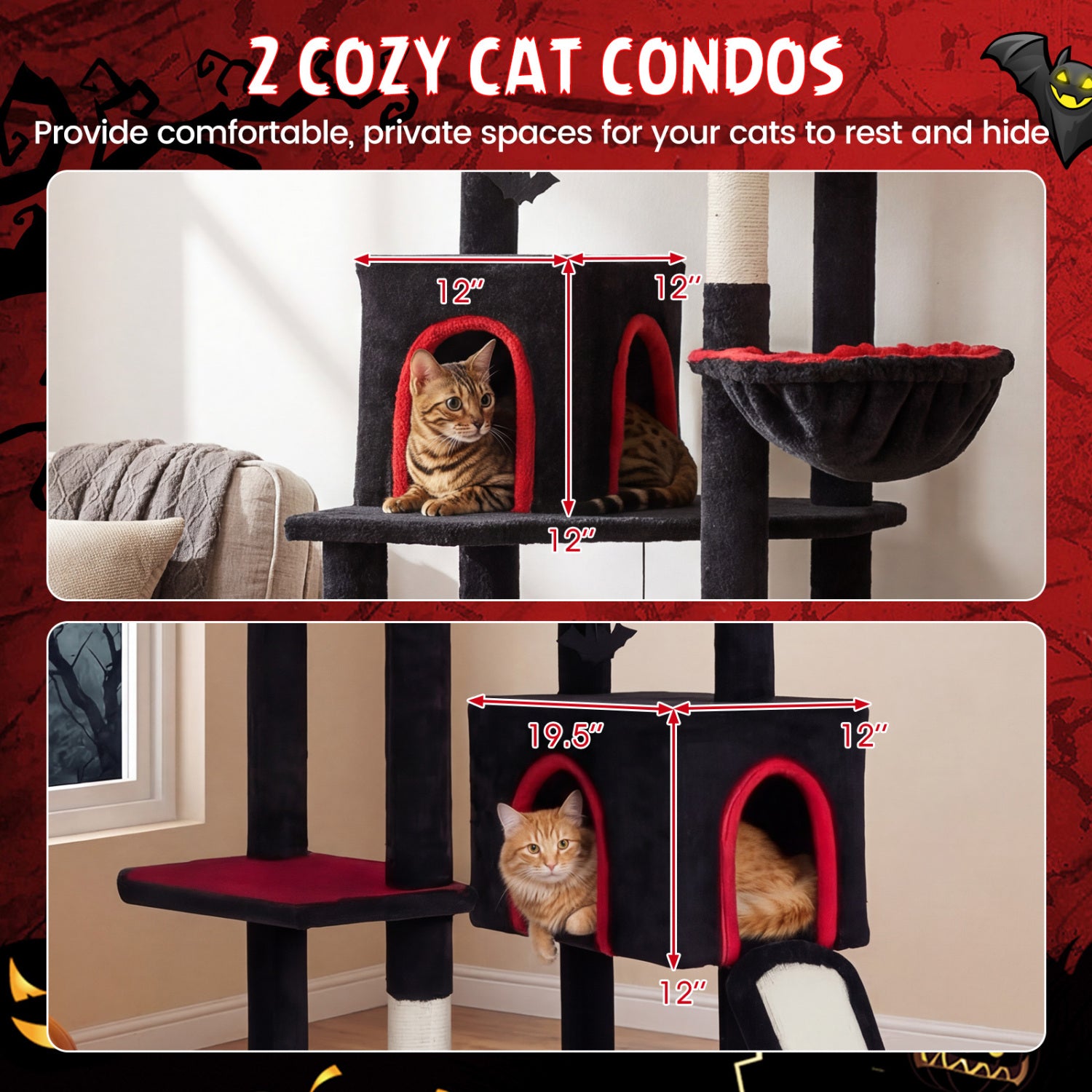 75 Inch Gothic Cat Tree with 2 Condos and Top Perch for Large Cats 20+ LBS - view 6