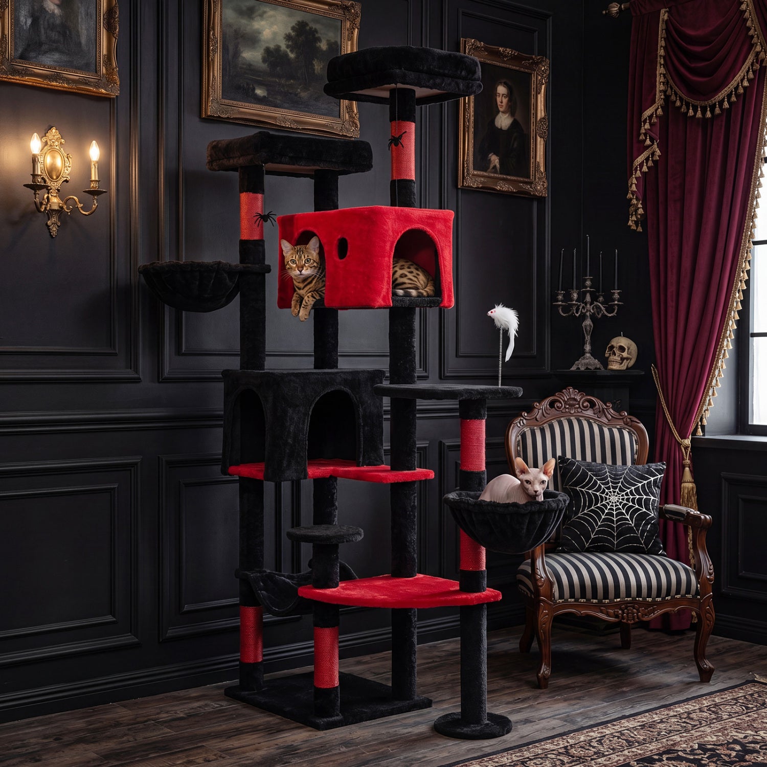 75 Inch Gothic Cat Tree with 2 Plush Perches for Indoor Cats - view 2