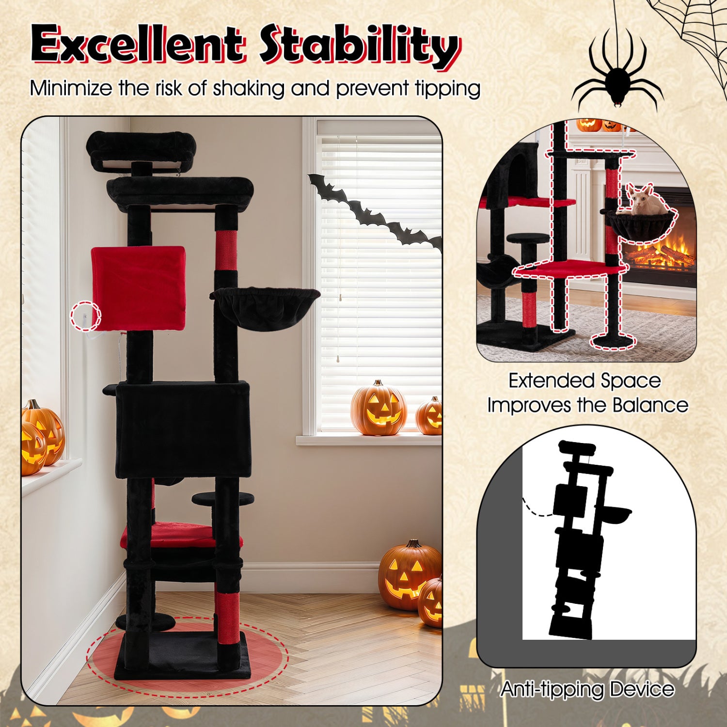 75 Inch Gothic Cat Tree with 2 Plush Perches for Indoor Cats - view 7