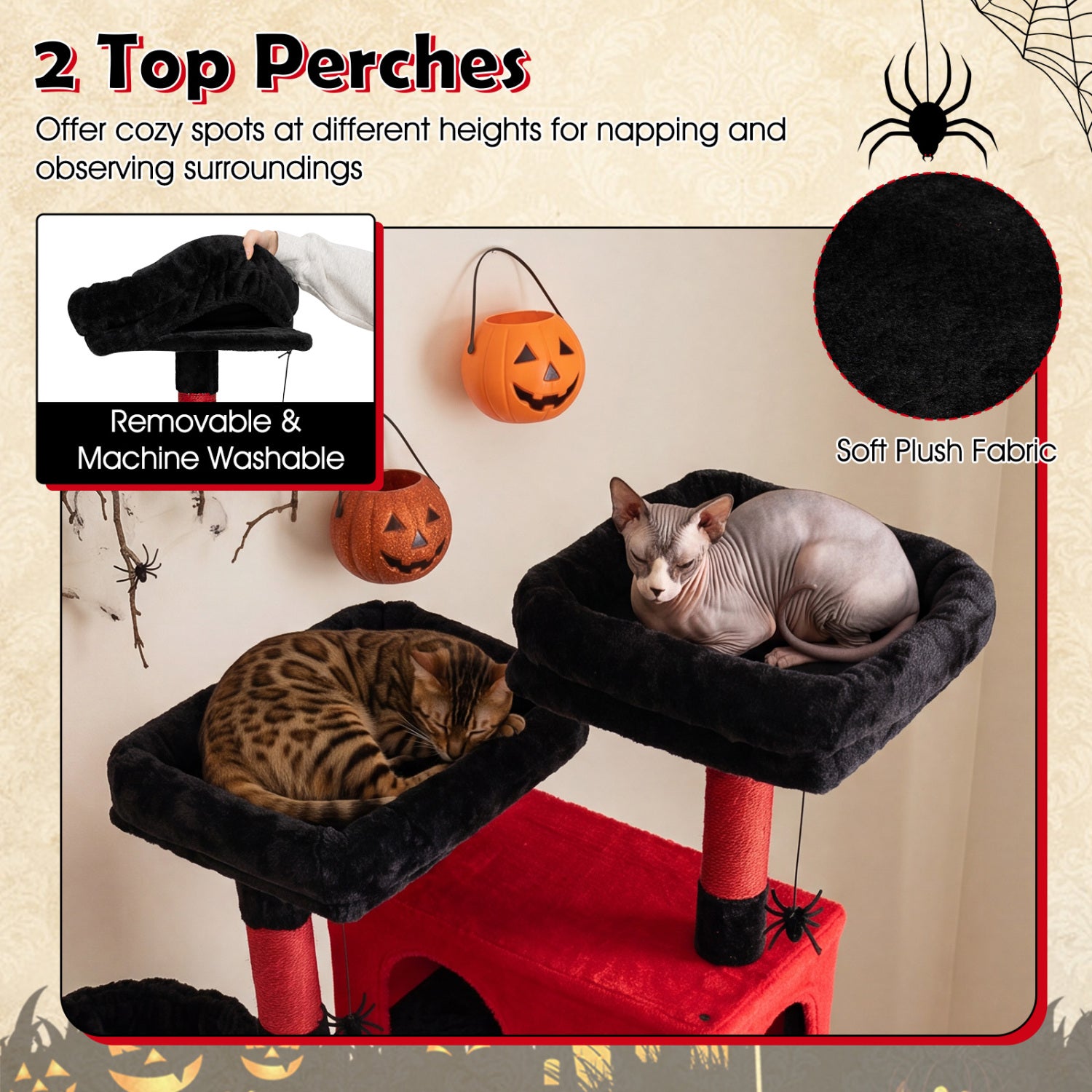 75 Inch Gothic Cat Tree with 2 Plush Perches for Indoor Cats - view 8