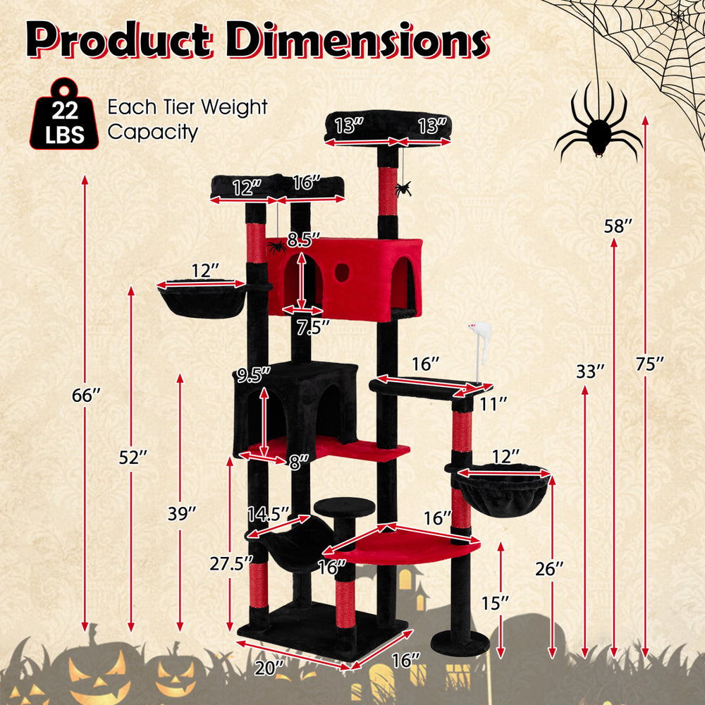 75 Inch Gothic Cat Tree with 2 Plush Perches for Indoor Cats - view 5
