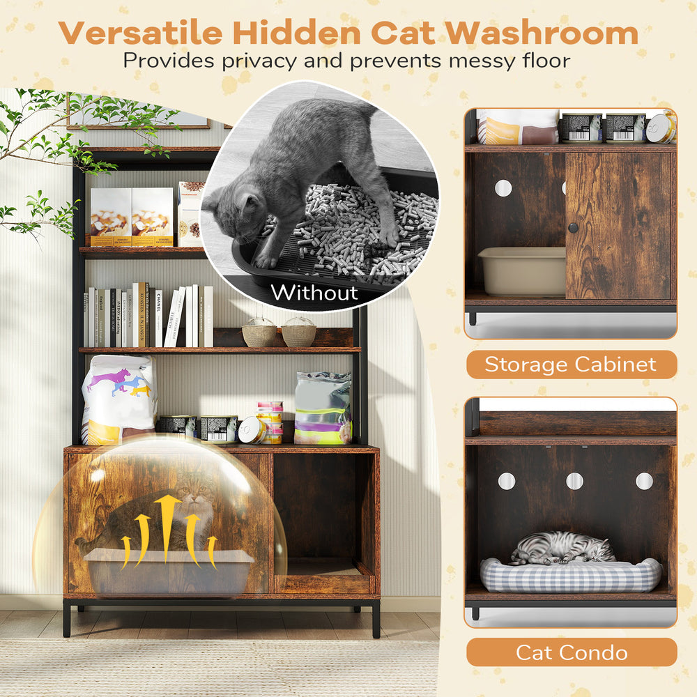57 Inches Cat Litter Box Enclosure with Storage and Removable Scratcher Cat - view 8