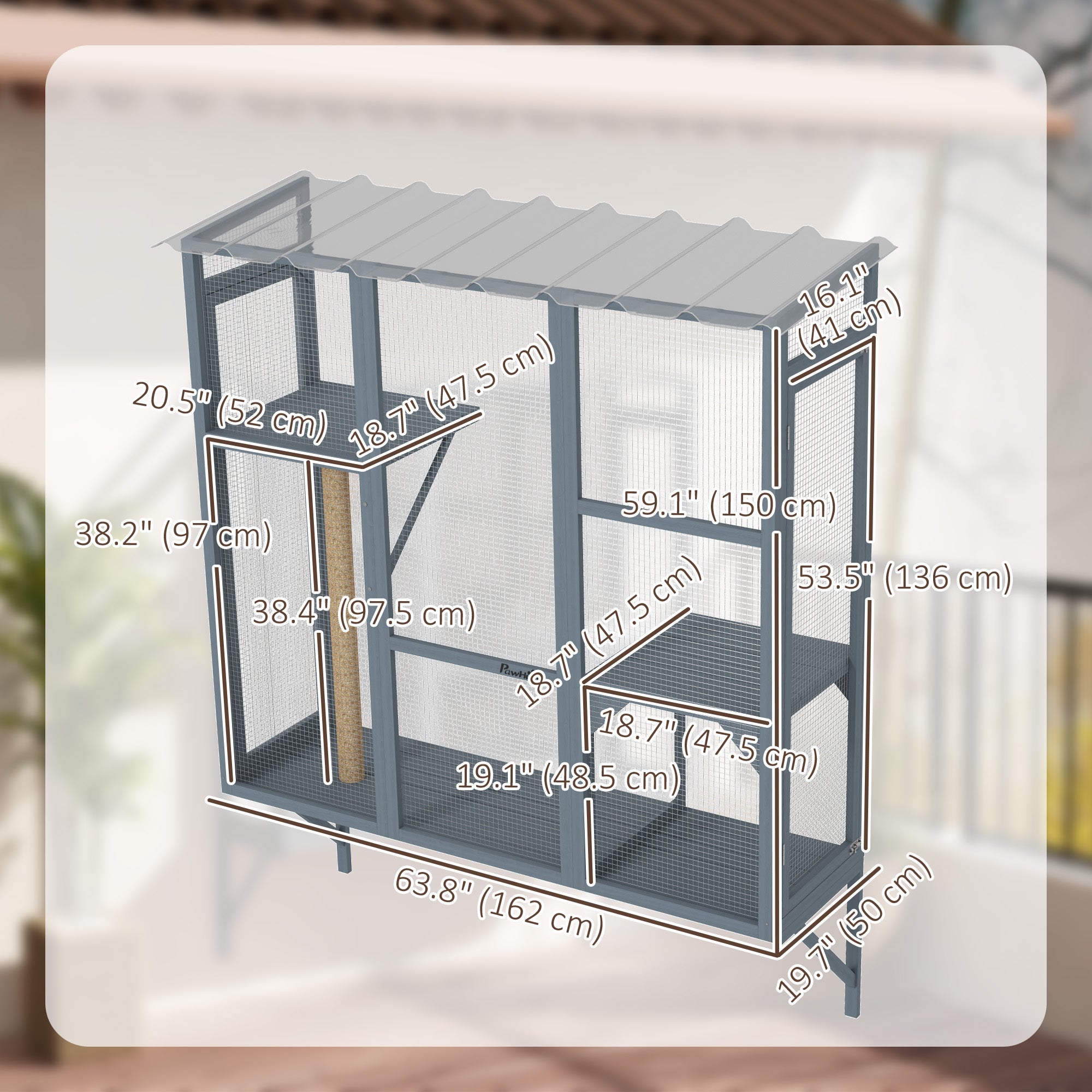 Wooden Catio Outdoor, Cat Window Box Enclosure for 2-3 Large Cats with 2 - view 2
