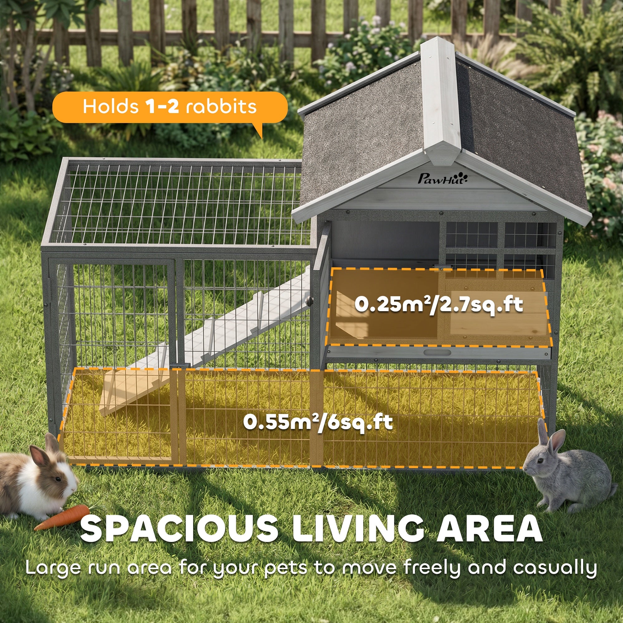 Rabbit Hutch Outdoor, 48"L Large Wooden Bunny Cage with Run - view 4