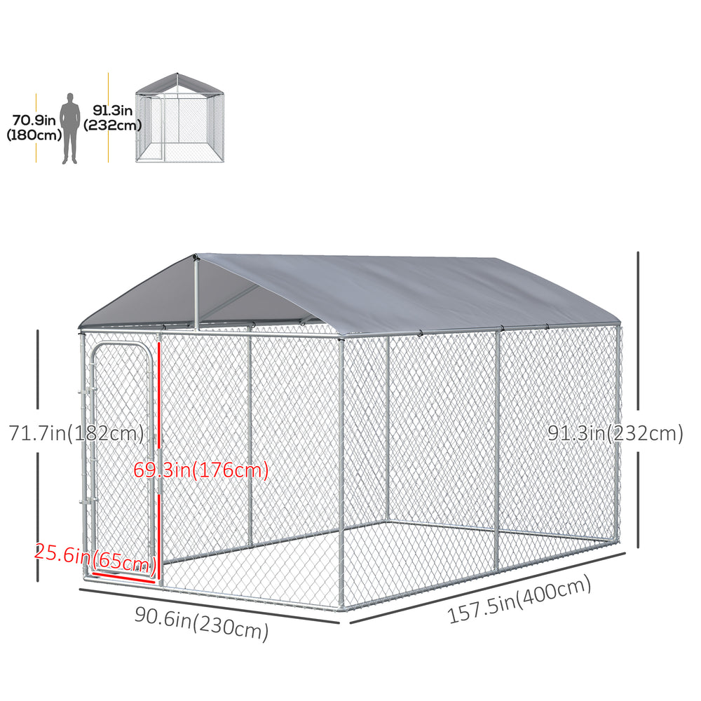Dog Kennel Outdoor, Heavy Duty Playpen with Secure Lock, Cover, for Backyard - view 2