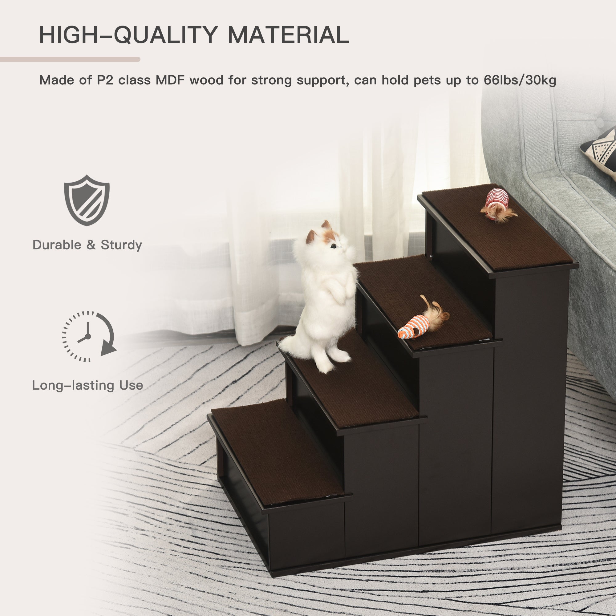 4 Levels Wooden Dog Steps Pet Stairs for High Bed, Cat Ladder for Bed Couch - view 5