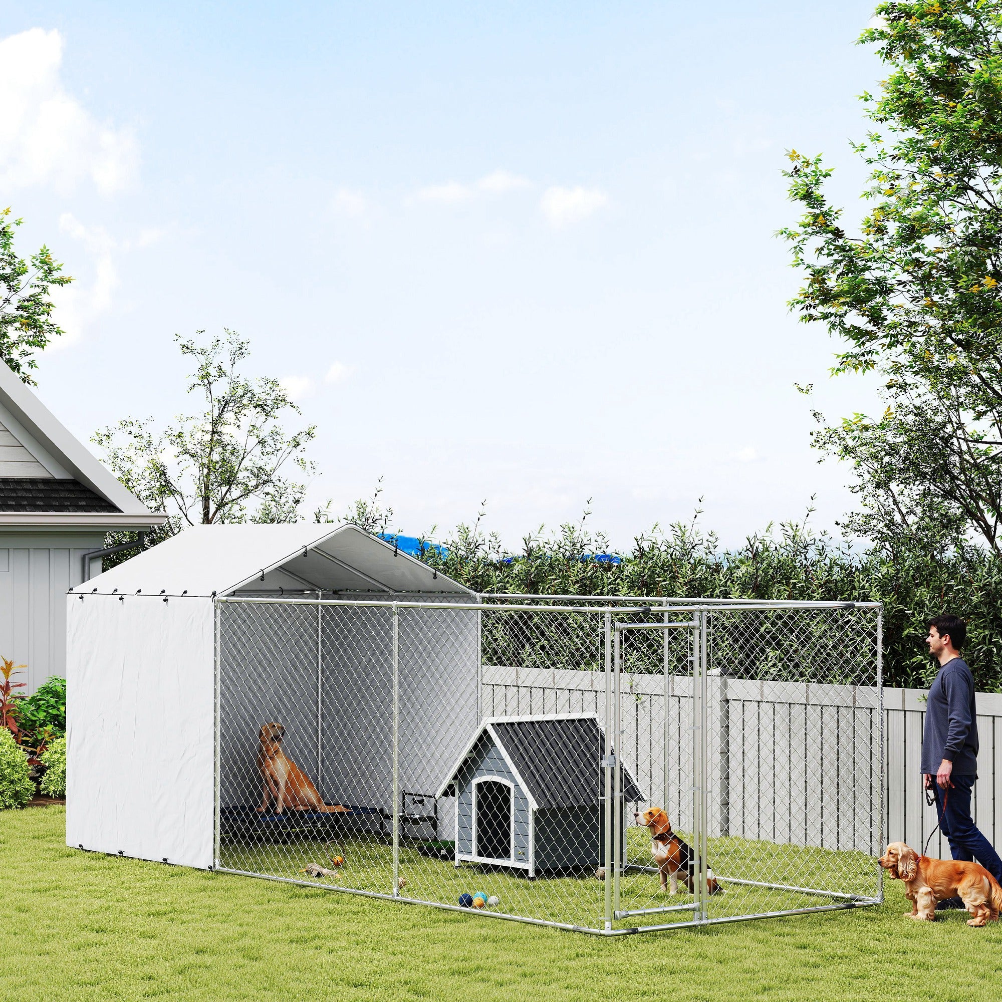 Galvanized Steel Dog Kennel Outdoor with Waterproof & UV-Resistant Cover - view 7