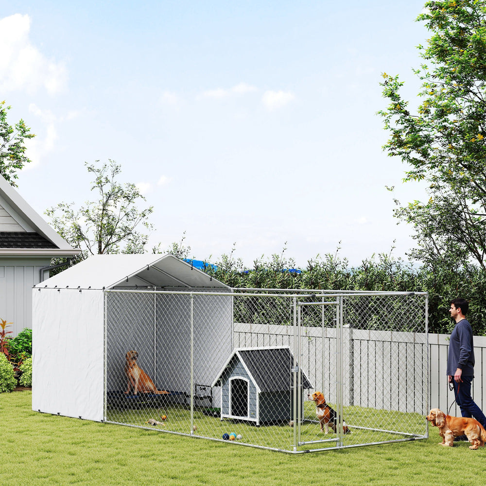 Galvanized Steel Dog Kennel Outdoor with Waterproof & UV-Resistant Cover - view 7