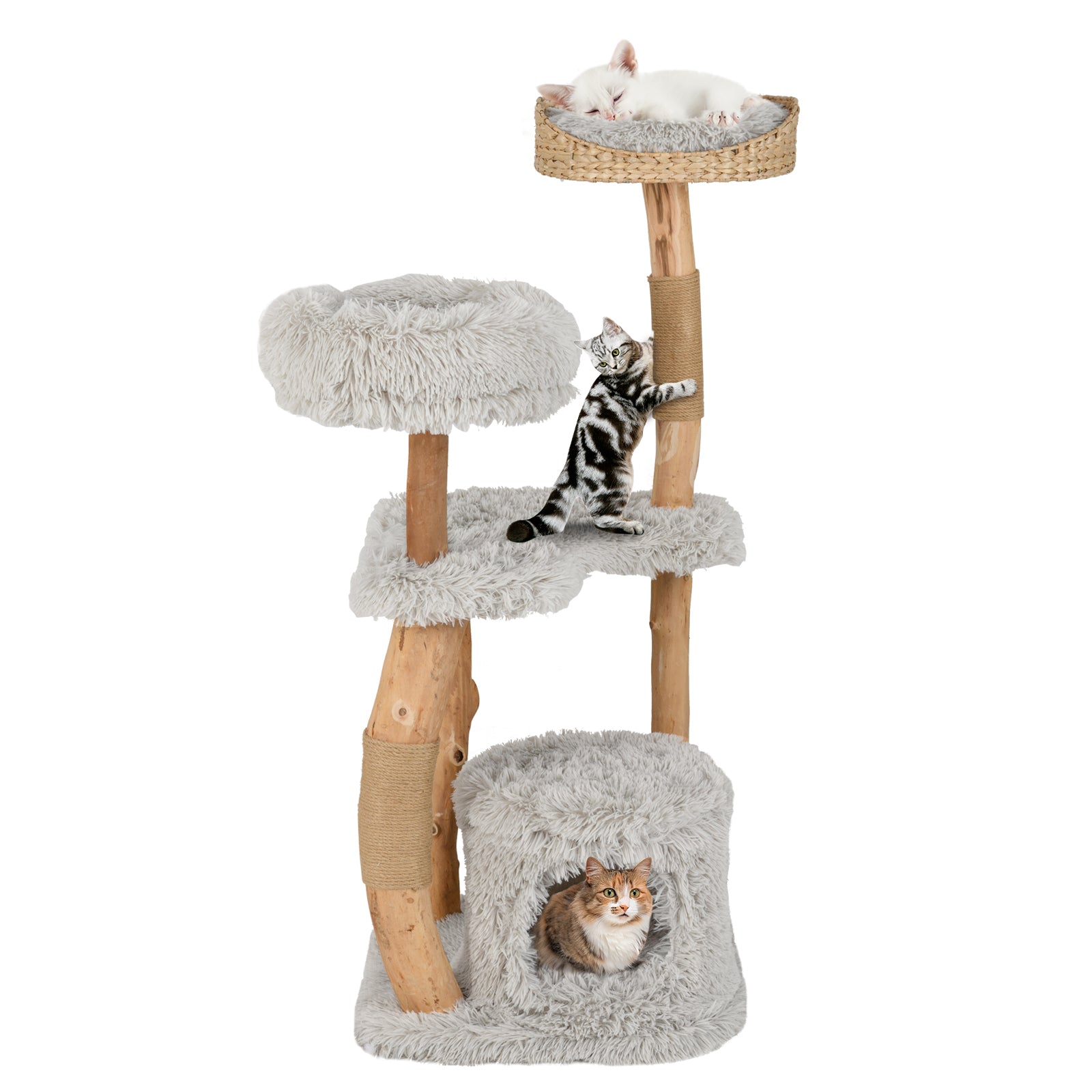 Solid Wood Cat Tower with Top Cattail Basket Cat Bed Cat Tree - view 4