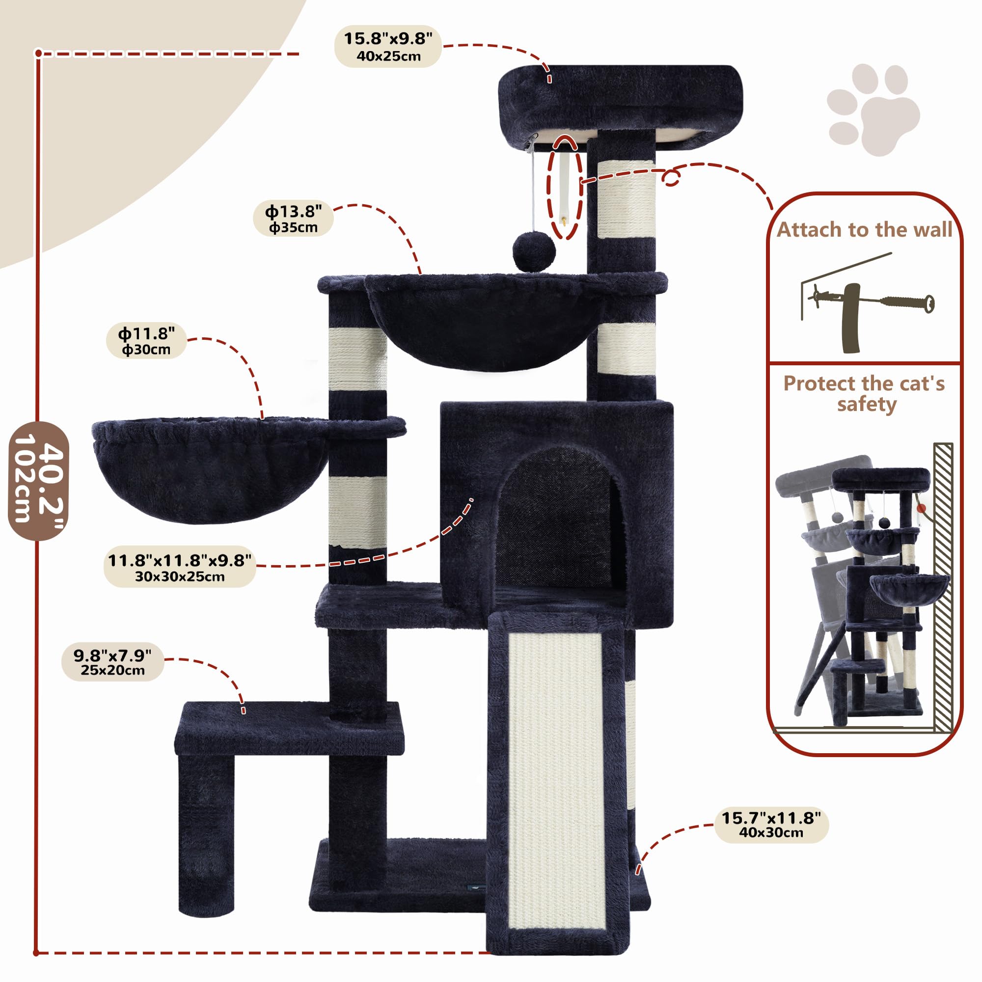Gitelsnour Cat Tree with Condo, 2 Baskets, Hammock & Scratching Posts - feature view 31