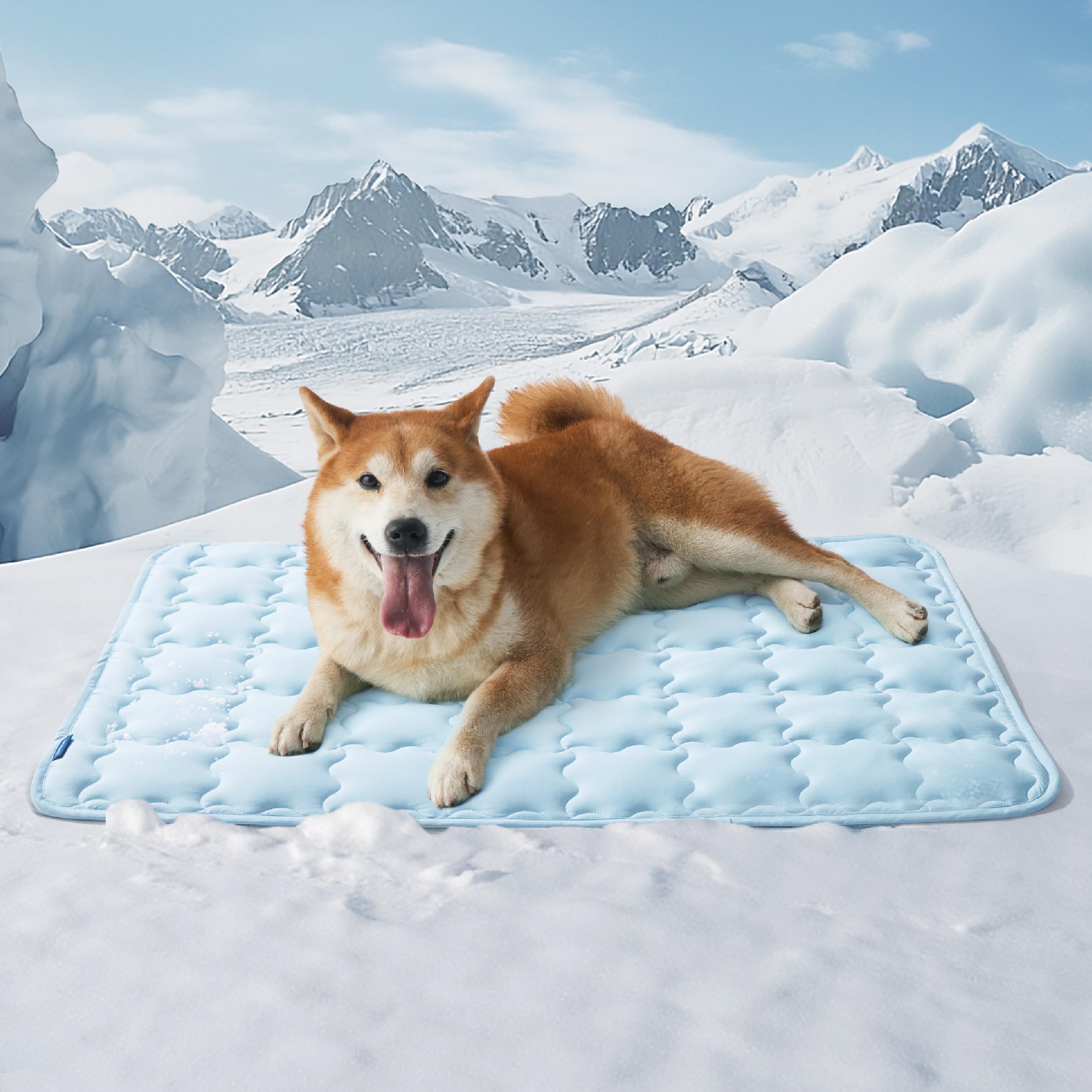 Bedsure Dog Cooling Mat 104 x 71 cm | XL Q-Max>0.5 Washable Pet Cooling Pad - 88L x 58W x 1H cm / Baby Blue