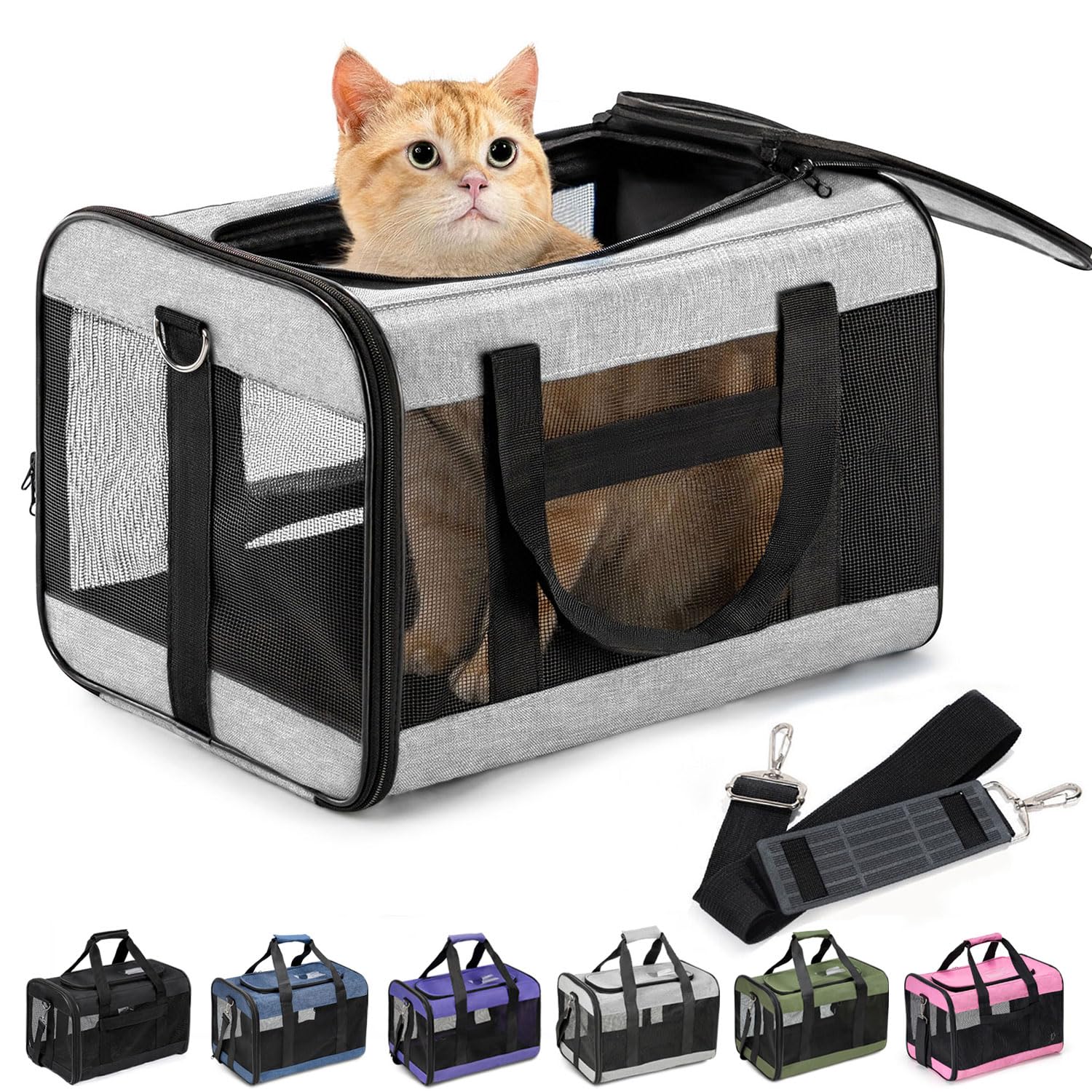 Conlun Airline-Approved Cat Carrier | Soft-Sided with Safety Leash, 15 lb - 43L x 28W x 28H cm / Grey