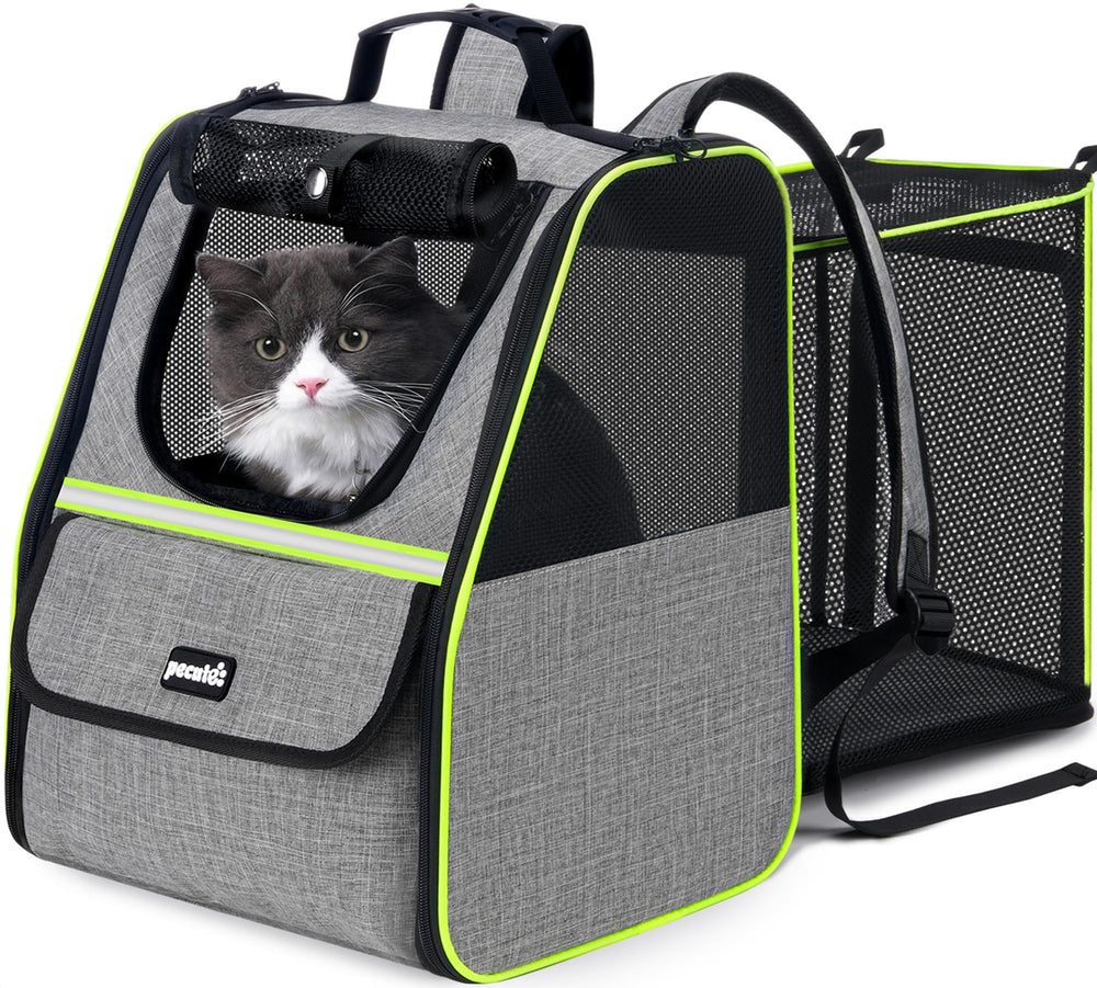 Pecute Cat Backpack Carrier | Ventilated Pet Backpack for Cats & Small Dogs - Grey / Expandable