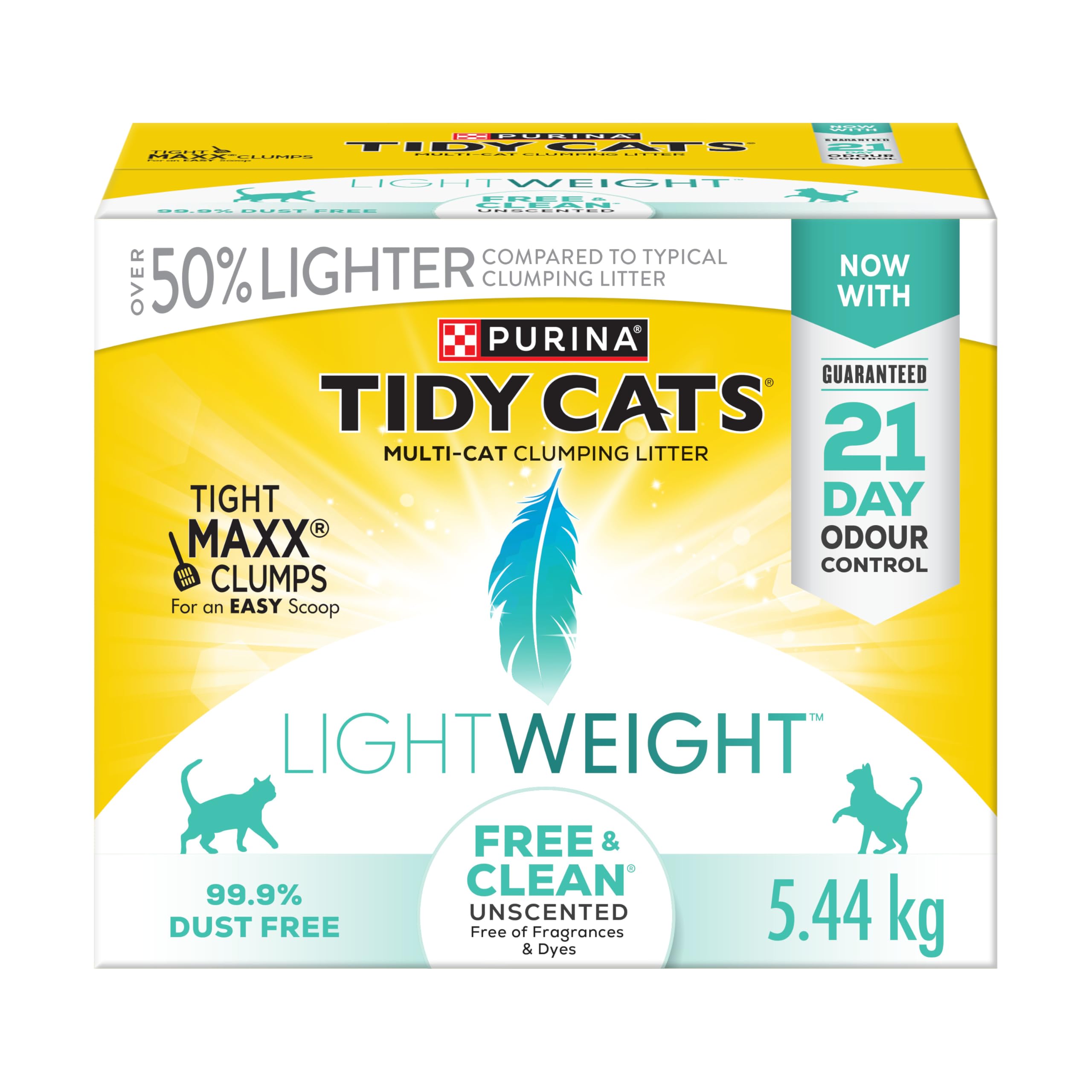 Tidy Cats Free & Clean Lightweight Unscented Multi-Cat Litter clumping clay litter box - 5.44 kg Box (1 Pack)