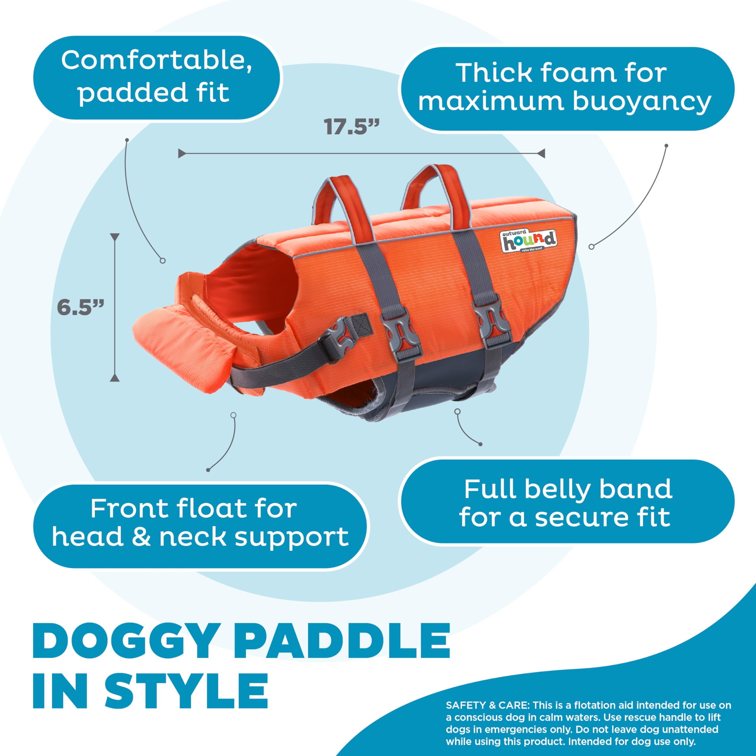 Outward Hound Granby Splash Orange Dog Life Jacket (Large) | Ripstop Vest - feature view 45