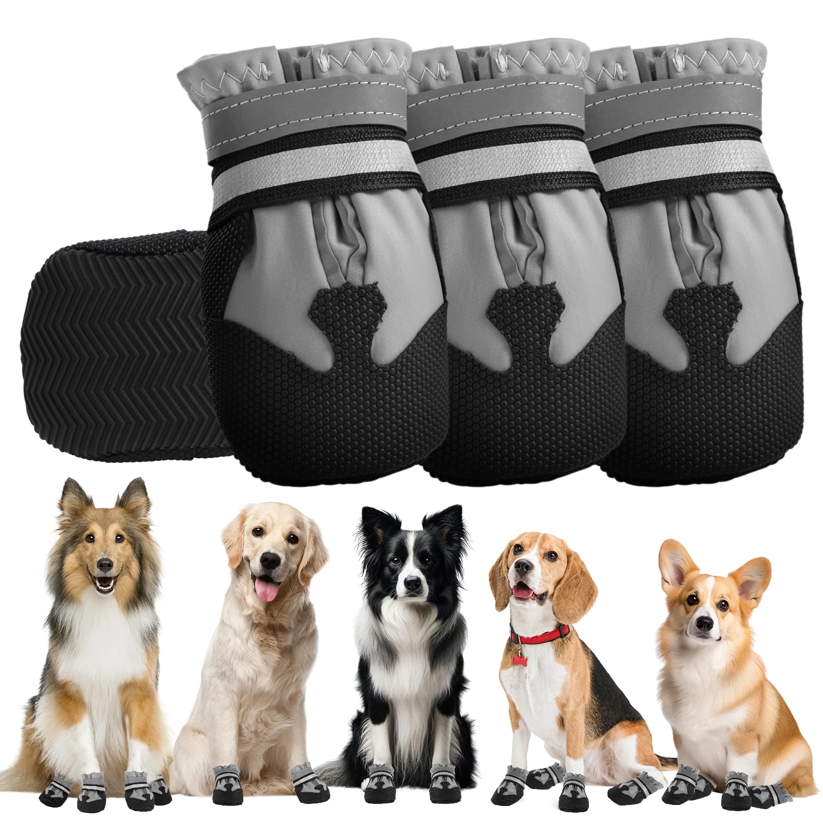 Waterproof Dog Boots 4-Pack | Reflective Paw Protectors, Non-Slip Sole - feature view 13