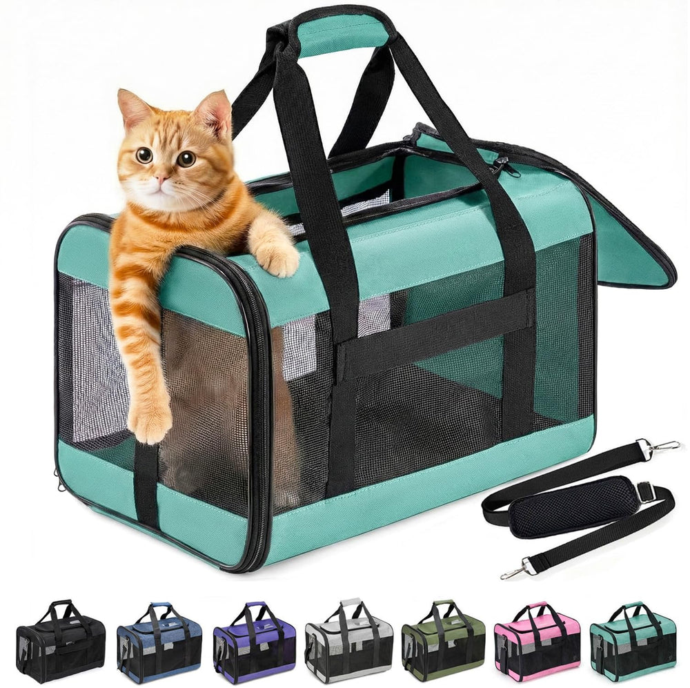 Conlun Airline-Approved Cat Carrier | Soft-Sided with Safety Leash, 15 lb - 43L x 28W x 28H cm / Turquoise
