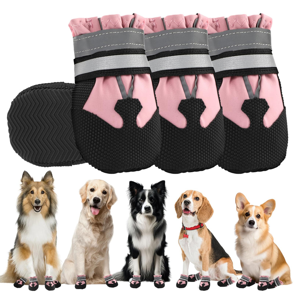 Waterproof Dog Boots 4-Pack | Reflective Paw Protectors, Non-Slip Sole - alternate view