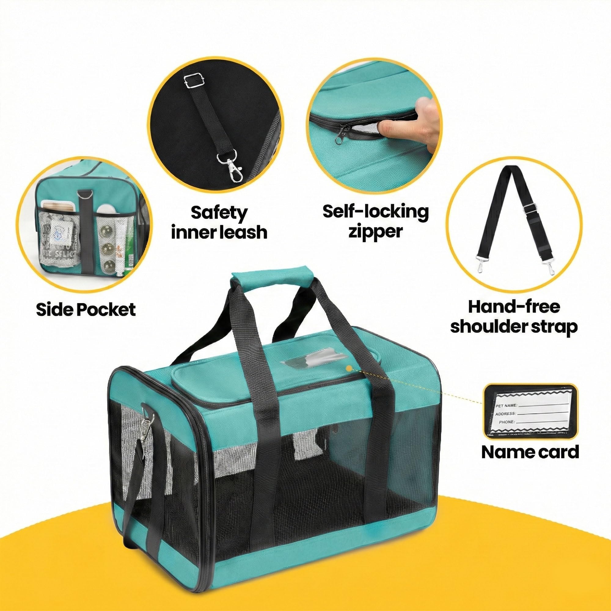 Conlun Airline-Approved Cat Carrier | Soft-Sided with Safety Leash, 15 lb - feature view 48