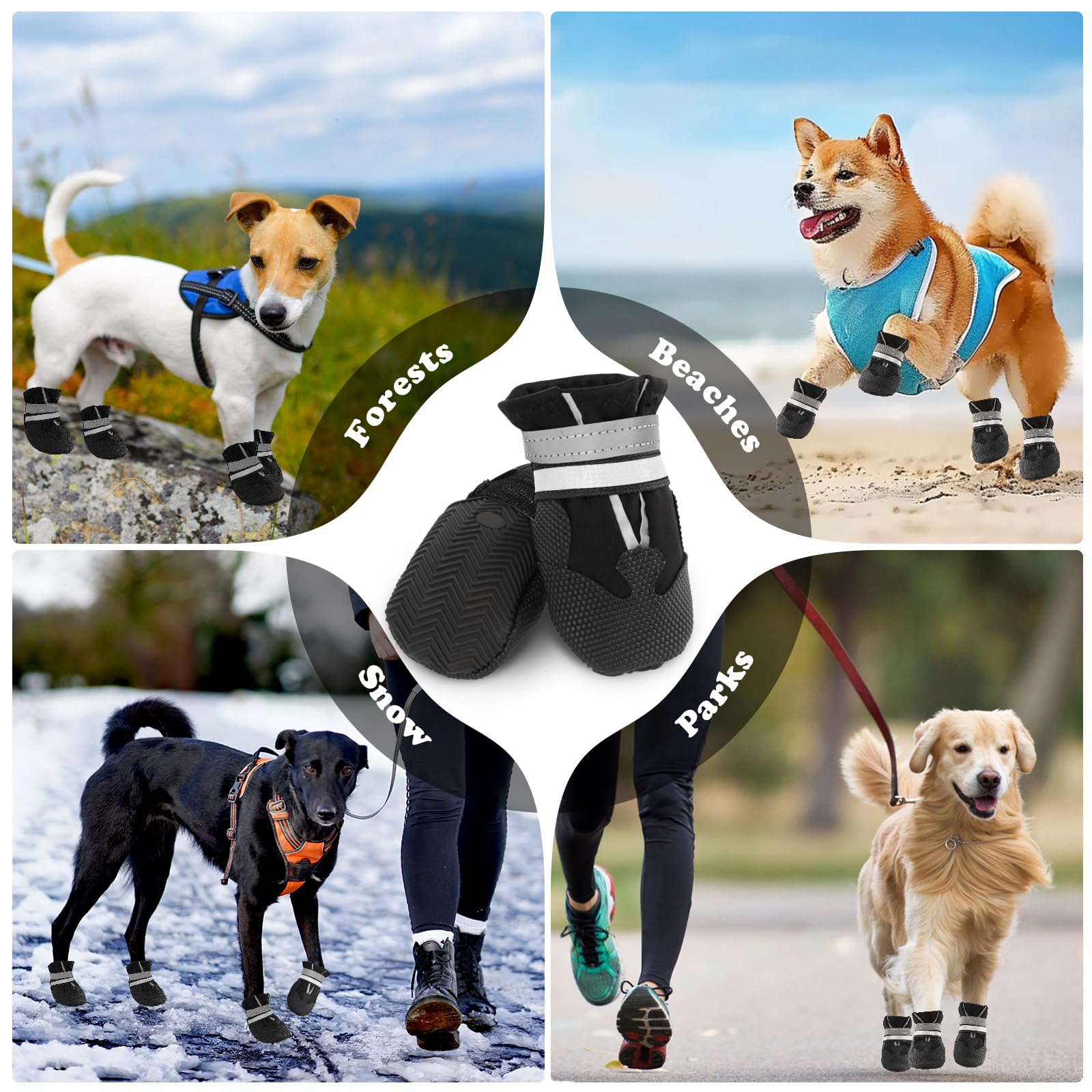 Waterproof Dog Boots 4-Pack | Reflective Paw Protectors, Non-Slip Sole - view 54
