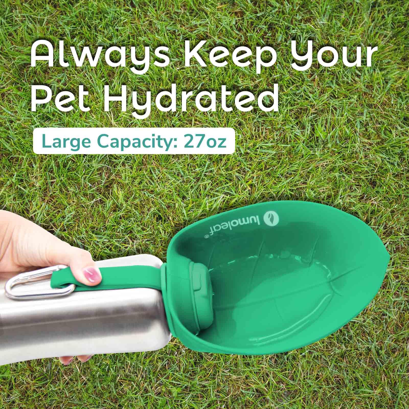 LumoLeaf 800 ml Stainless Steel Dog Water Bottle | Travel Pet Water Dispenser - detail view