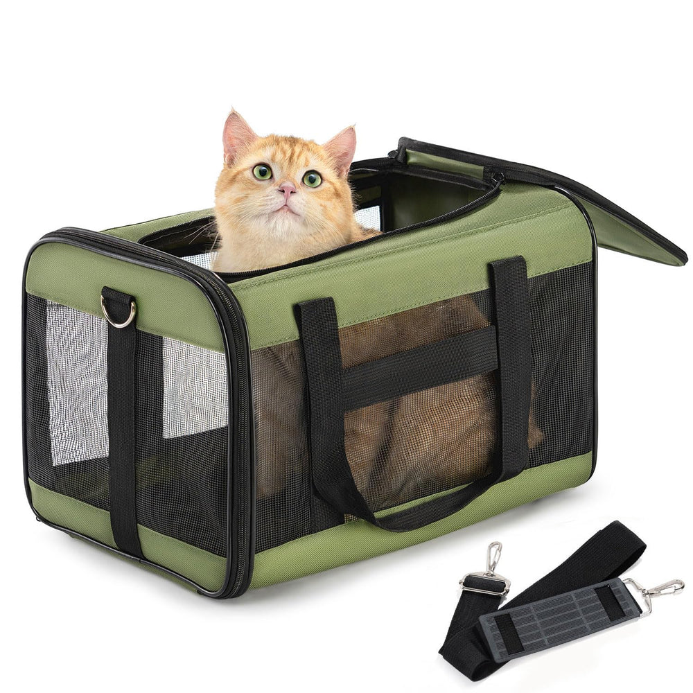 Conlun Airline-Approved Cat Carrier | Soft-Sided with Safety Leash, 15 lb - 43L x 28W x 28H cm / Green