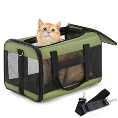 Conlun Airline-Approved Cat Carrier | Soft-Sided with Safety Leash, 15 lb - 43L x 28W x 28H cm / Green