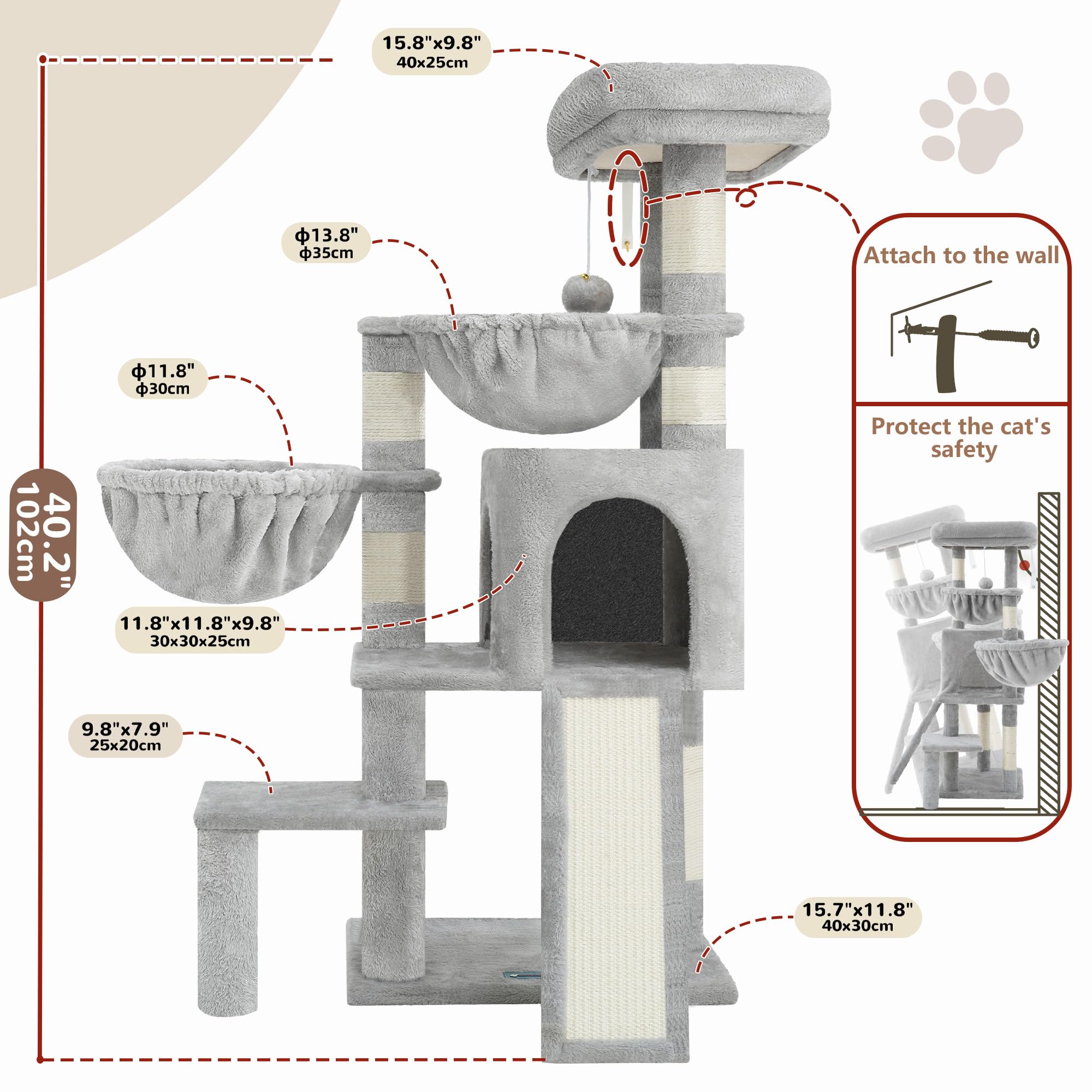 Gitelsnour Cat Tree with Condo, 2 Baskets, Hammock & Scratching Posts - feature view 16