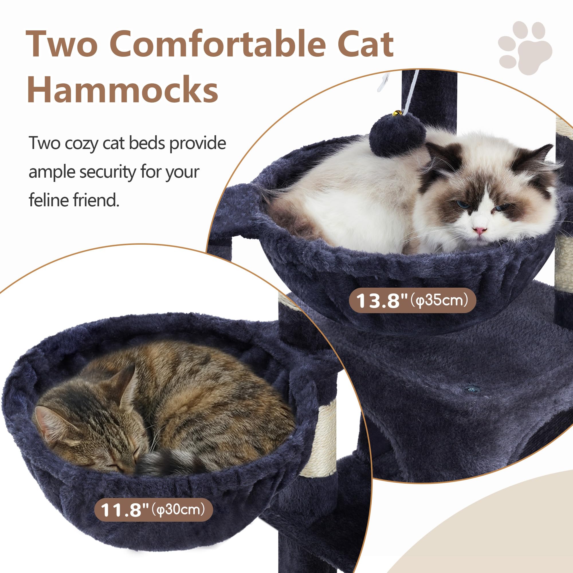Gitelsnour Cat Tree with Condo, 2 Baskets, Hammock & Scratching Posts - feature view 30