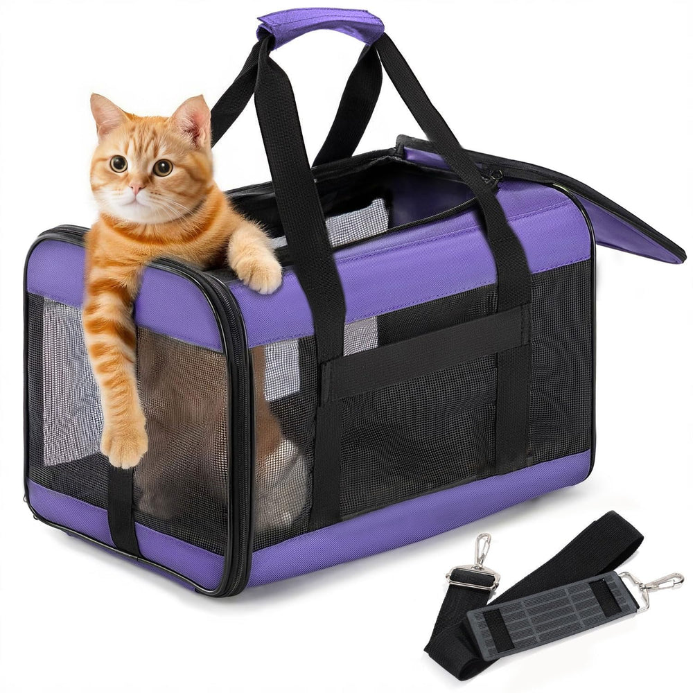 Conlun Airline-Approved Cat Carrier | Soft-Sided with Safety Leash, 15 lb - 43L x 28W x 28H cm / Purple
