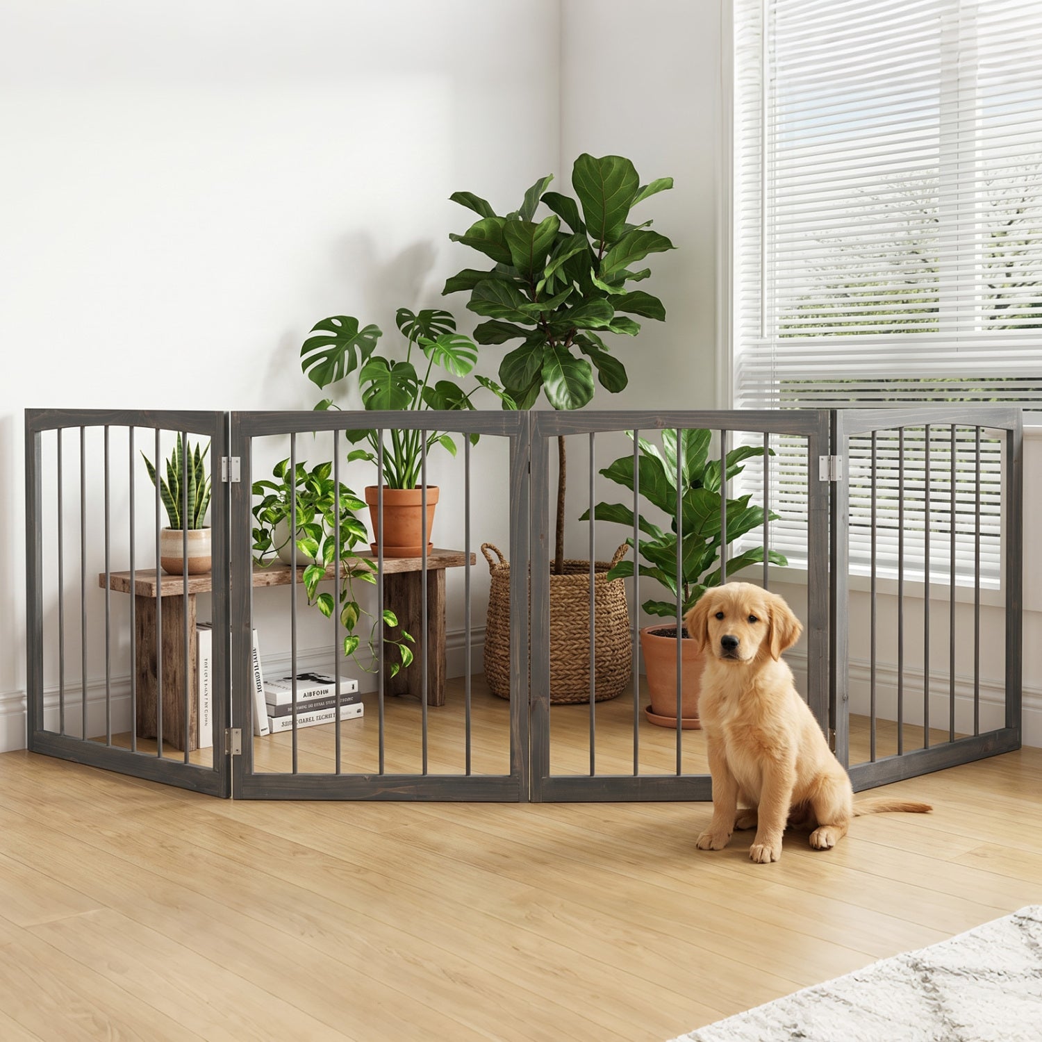 83 inch L x 30 inch H Dog Gate 4-Panel Wooden Pet Fence for Indoor - view 2