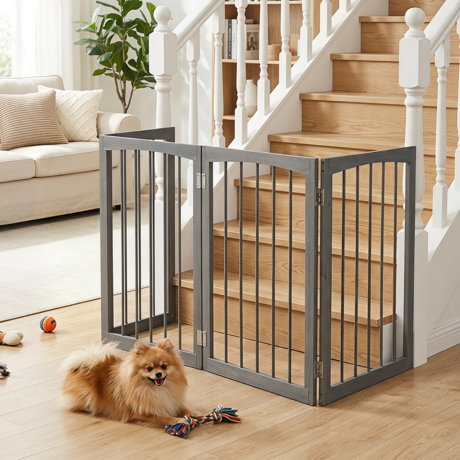 83 inch L x 30 inch H Dog Gate 4-Panel Wooden Pet Fence for Indoor - view 3