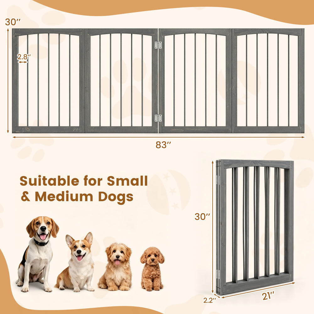 83 inch L x 30 inch H Dog Gate 4-Panel Wooden Pet Fence for Indoor - view 5
