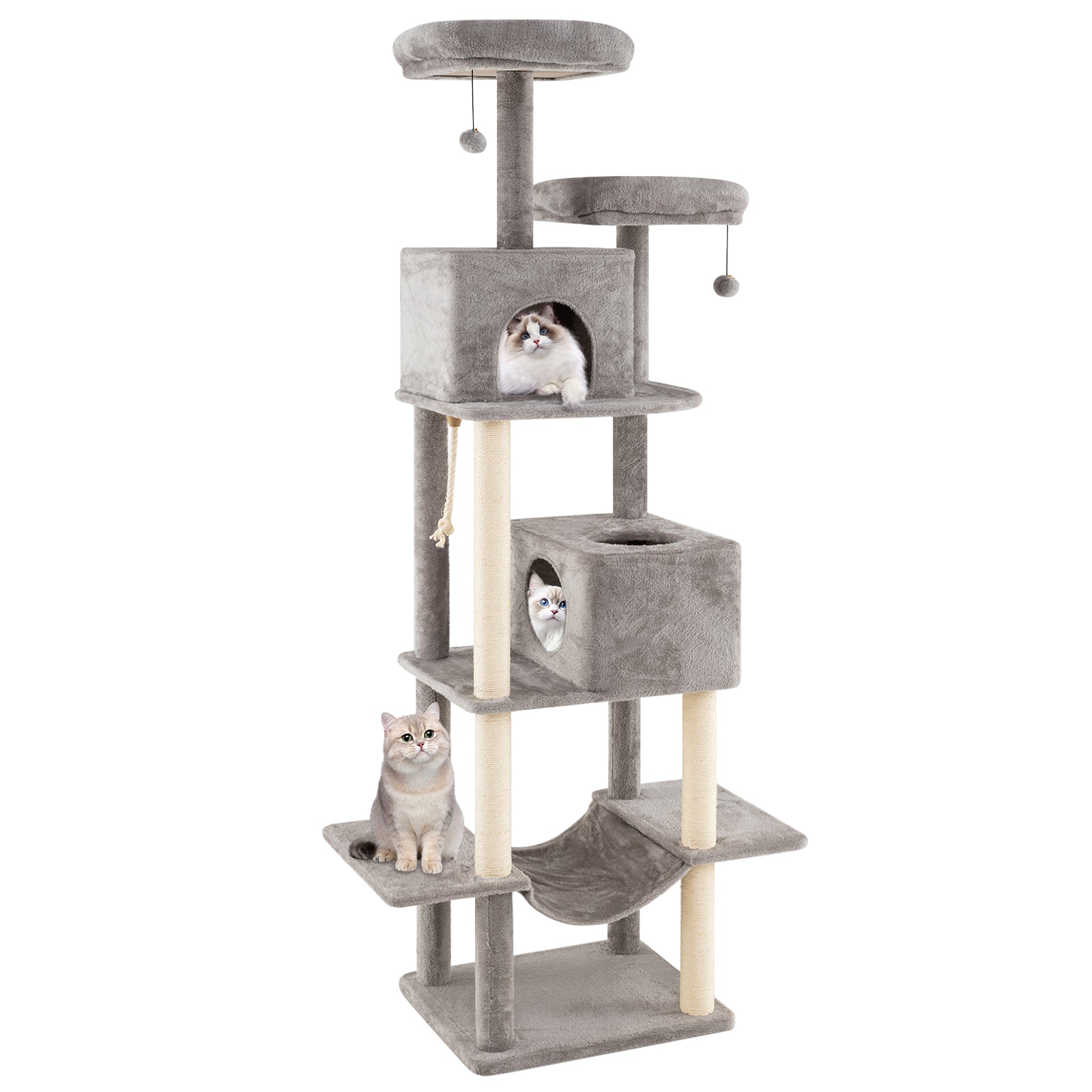 84 Inch Large Cat Tree with 2 Condos and 2 Soft Plush Perches for Indoor Cats