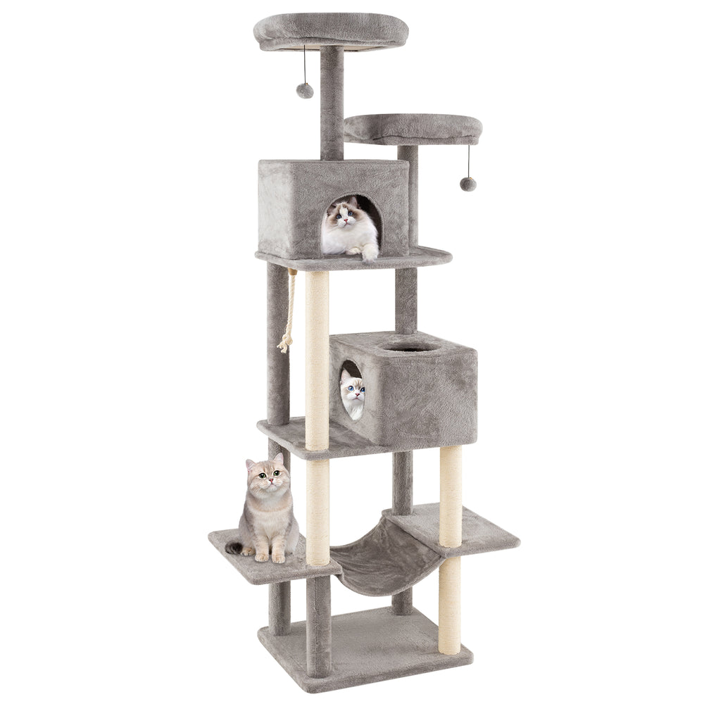 84 Inch Large Cat Tree with 2 Condos and 2 Soft Plush Perches for Indoor Cats