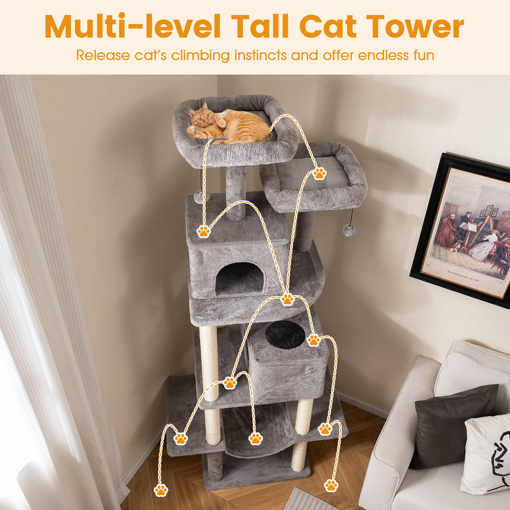 84 Inch Large Cat Tree with 2 Condos and 2 Soft Plush Perches for Indoor Cats - view 6