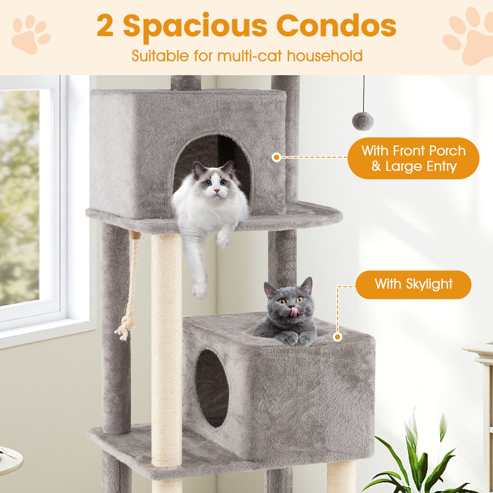 84 Inch Large Cat Tree with 2 Condos and 2 Soft Plush Perches for Indoor Cats - view 8