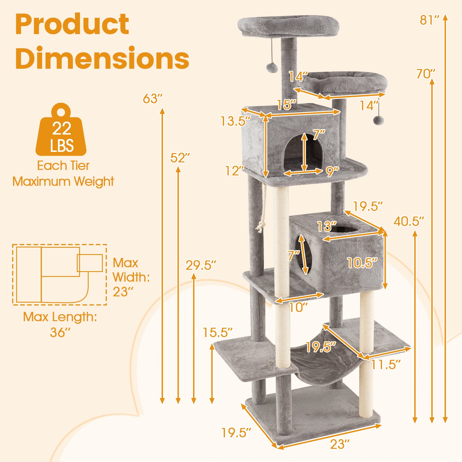 84 Inch Large Cat Tree with 2 Condos and 2 Soft Plush Perches for Indoor Cats - view 5
