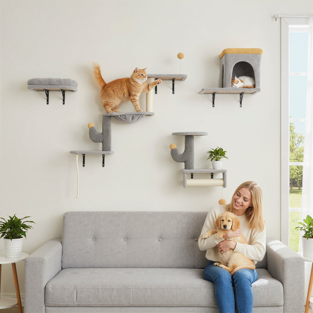Cat Wall Shelves, 4 Pcs Cat Wall Furniture Set with Scratching Posts, Condo - view 7