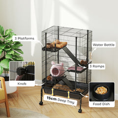 47"H Ferret Cage, Large 4-Tier Guinea Pig Cage with Wheels, Ramps, Bowl, Water - view 4