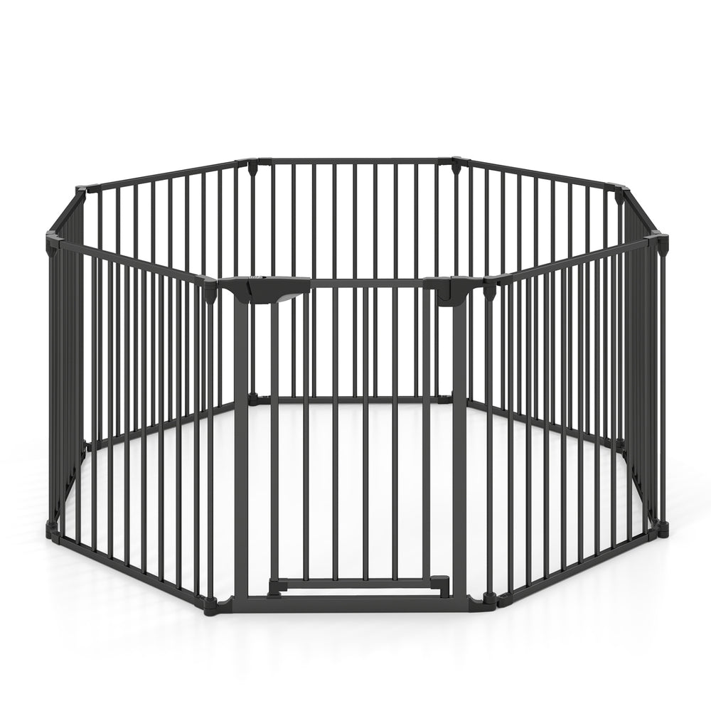 8-Panel Extra Wide Baby Gate Adjustable Pet Safety Fence with Auto-close Door