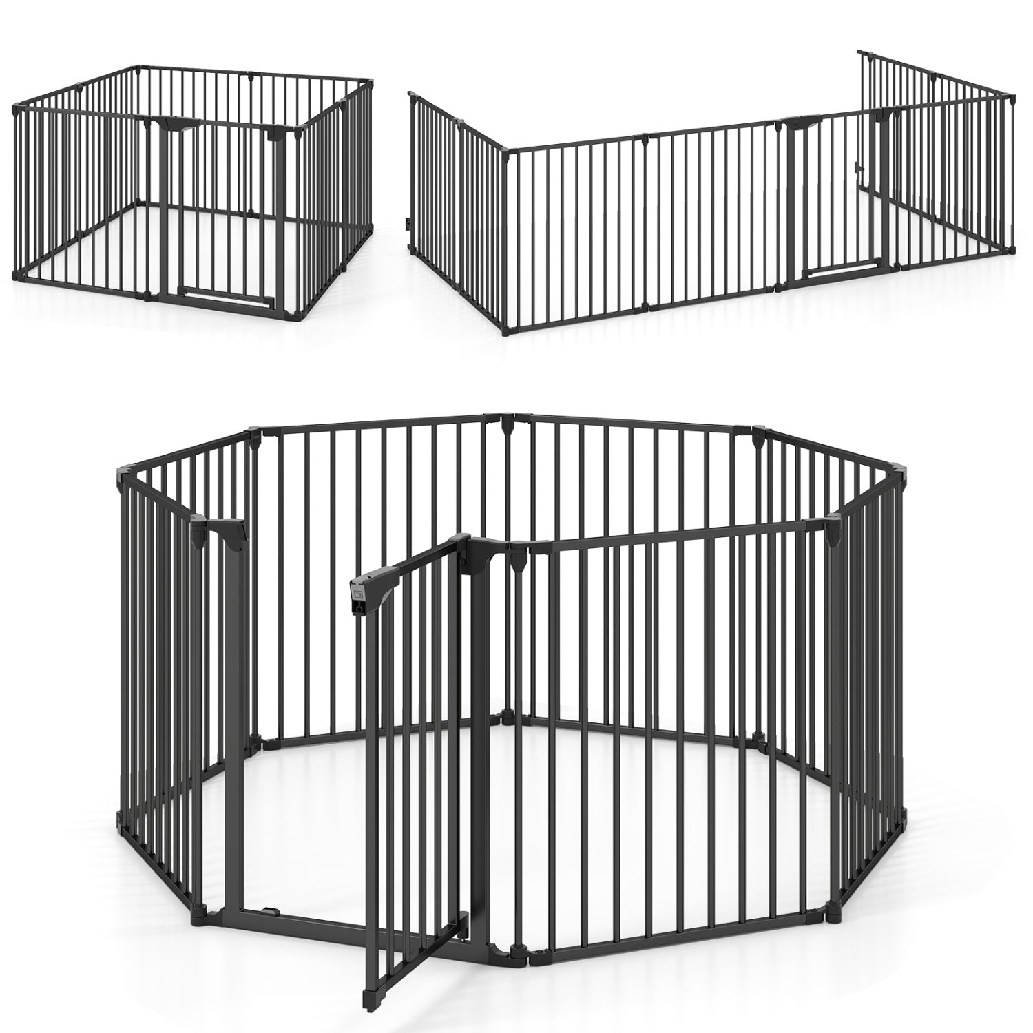 8-Panel Extra Wide Baby Gate Adjustable Pet Safety Fence with Auto-close Door - view 3