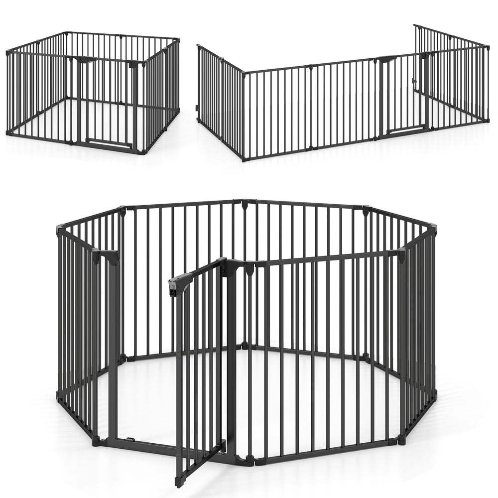 8-Panel Extra Wide Baby Gate Adjustable Pet Safety Fence with Auto-close Door - view 3