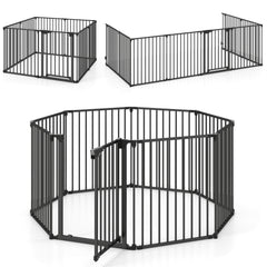 8-Panel Extra Wide Baby Gate Adjustable Pet Safety Fence with Auto-close Door - view 3